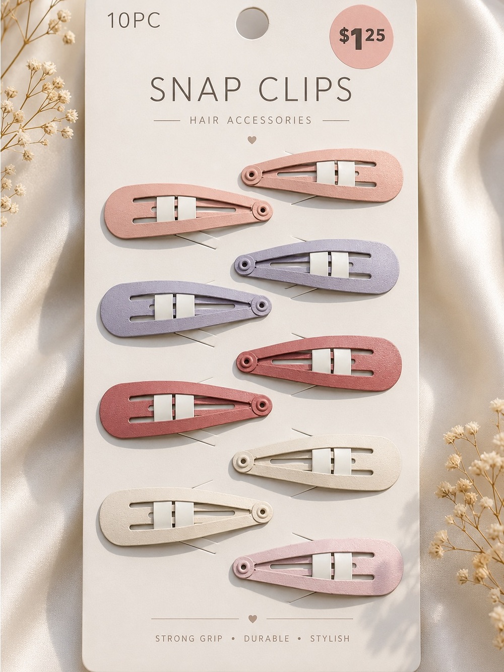 Snap Pastel Hair Clip Set - Pink, Lavender, Rose & Cream - 10 Pack
